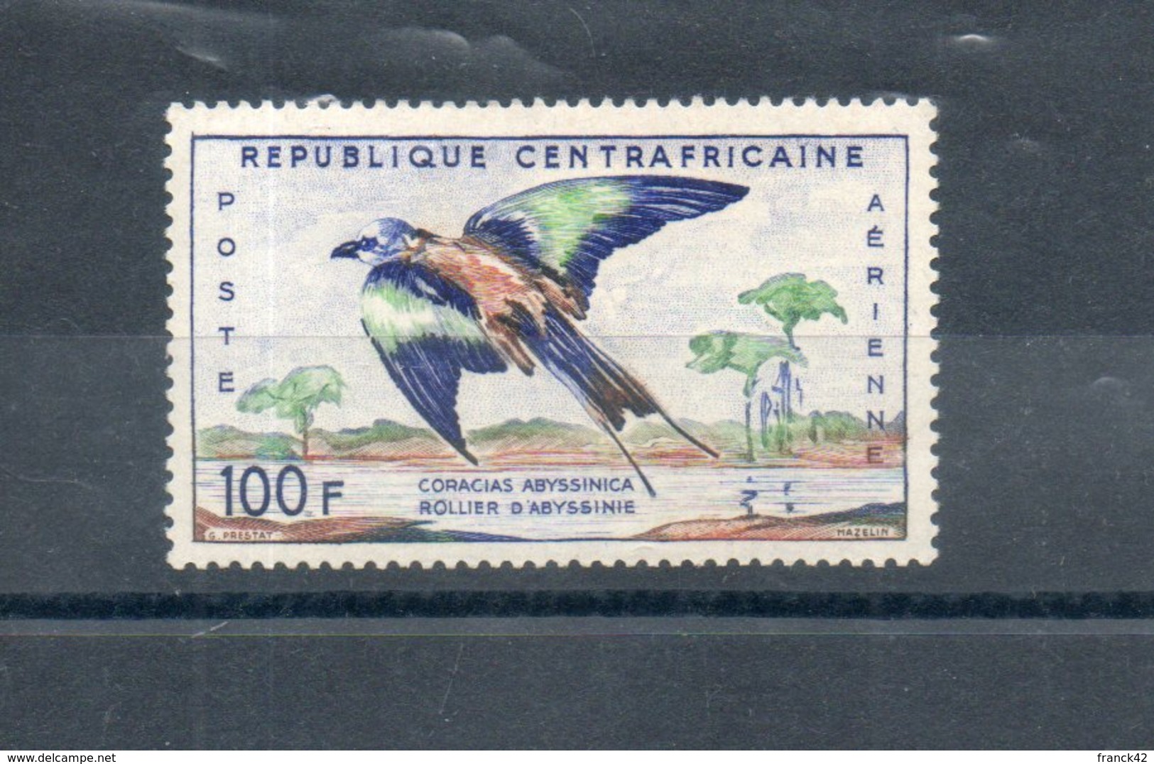 Centrafrique. Poste Aérienne. Oiseau. Rollier D'abyssinie - Central African Republic