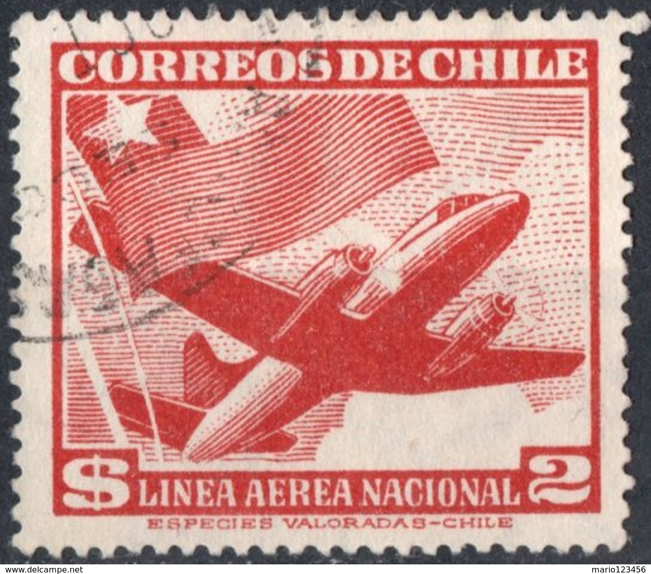 CILE, CHILE, POSTA AEREA, AIRMAIL, AEREI, 1950, FRANCOBOLLI USATI YT PA132    Scott C159 - Chile