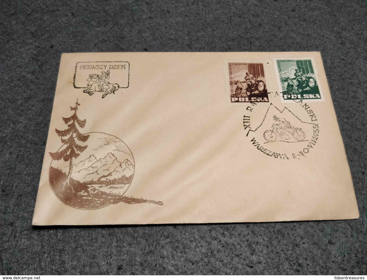 POLAND COMMEMORATIVE COVER MOTORBIKES W/ 2 CANCELS HORSES AND MOTORBYKES 1955 - Motorbikes