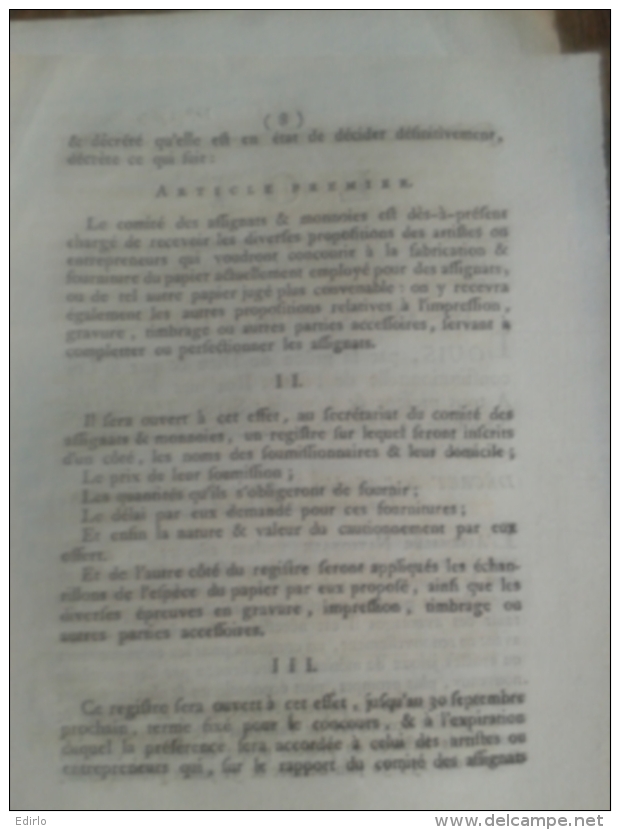 RARISSIME - Texte De Loi Pour La Fabrication Des Papiers Pour Assignats Et Assignats Correspondant TTB Revolution 1791 - Assignats