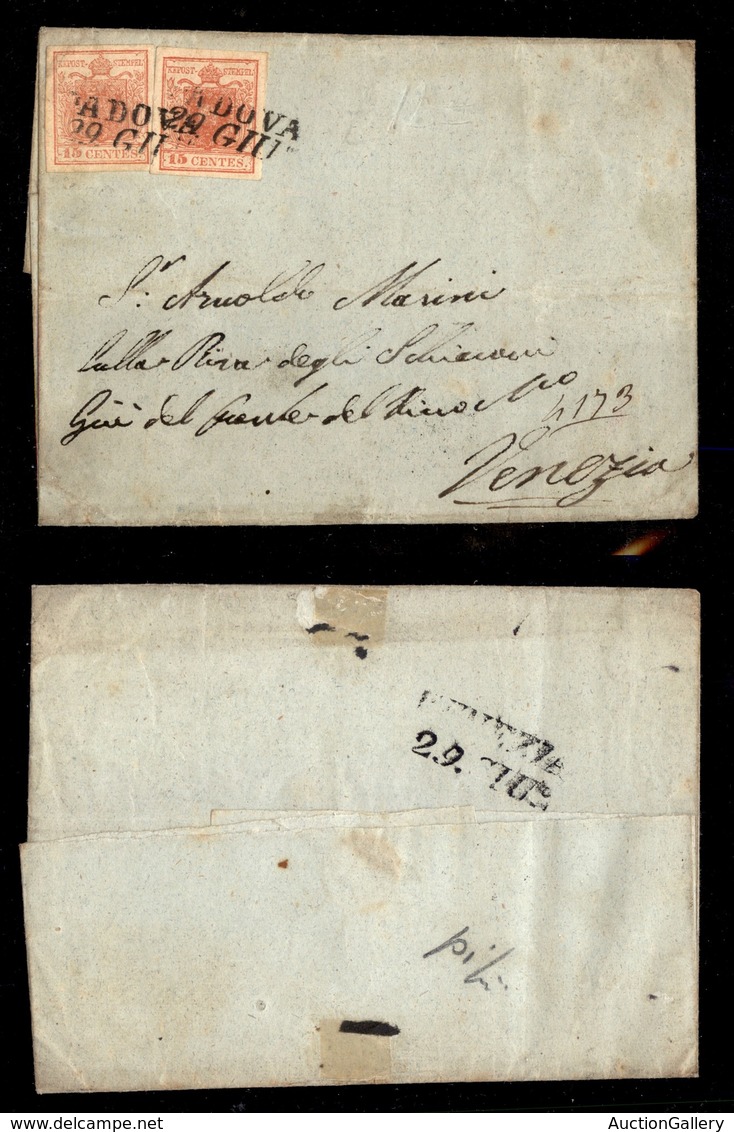 0006 ANTICHI STATI - LOMBARDO VENETO - Due 15 Cent (5) Di Colori Diversi Su Lettera Da Padova A Venezia Del 29.6.52 (320 - Other & Unclassified