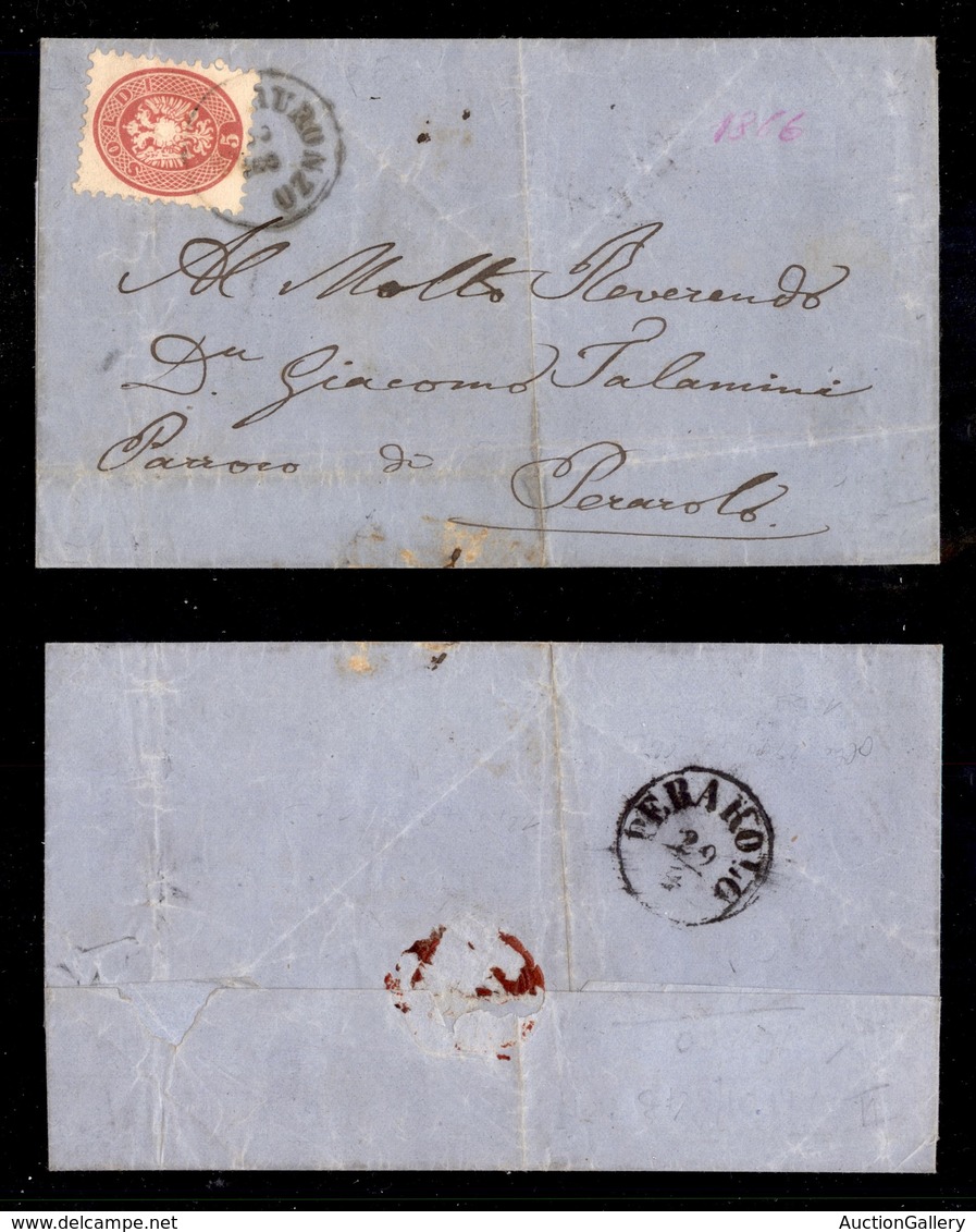 0033 ANTICHI STATI - LOMBARDO VENETO - Auronzo (Pti.5) - 5 Soldi (43) Su Lettera Per Perarolo Del 28 Aprile 1866 (vigili - Andere & Zonder Classificatie