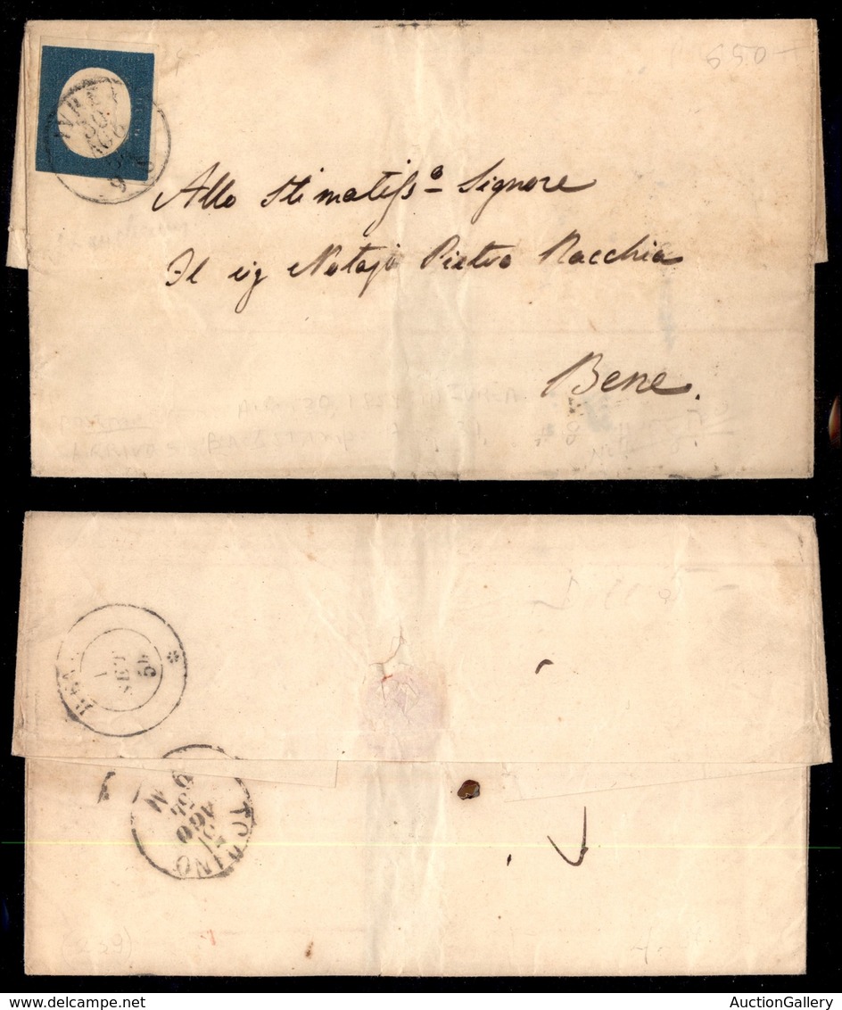 0132 ANTICHI STATI - SARDEGNA - 20 Cent (8) Su Lettera Da Ivrea A Bene Del 30.8.54 (1.200) - Autres & Non Classés