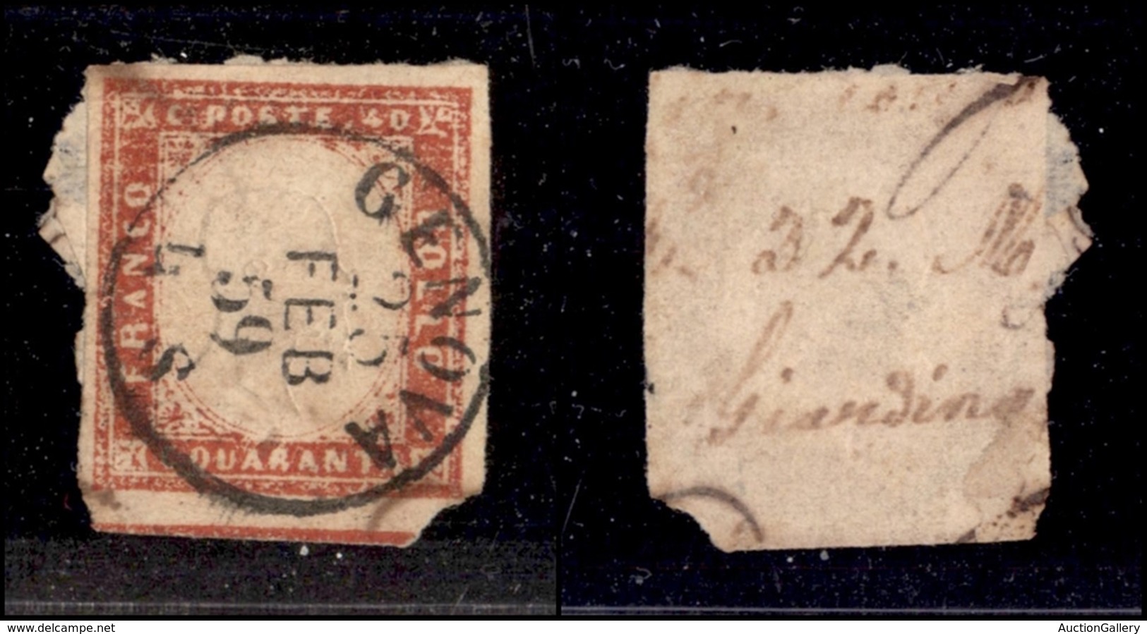 0146 ANTICHI STATI - SARDEGNA - 1859 - 40 Cent Rosso Mattone (16B) - Genova 25.2.59 (600) - Autres & Non Classés