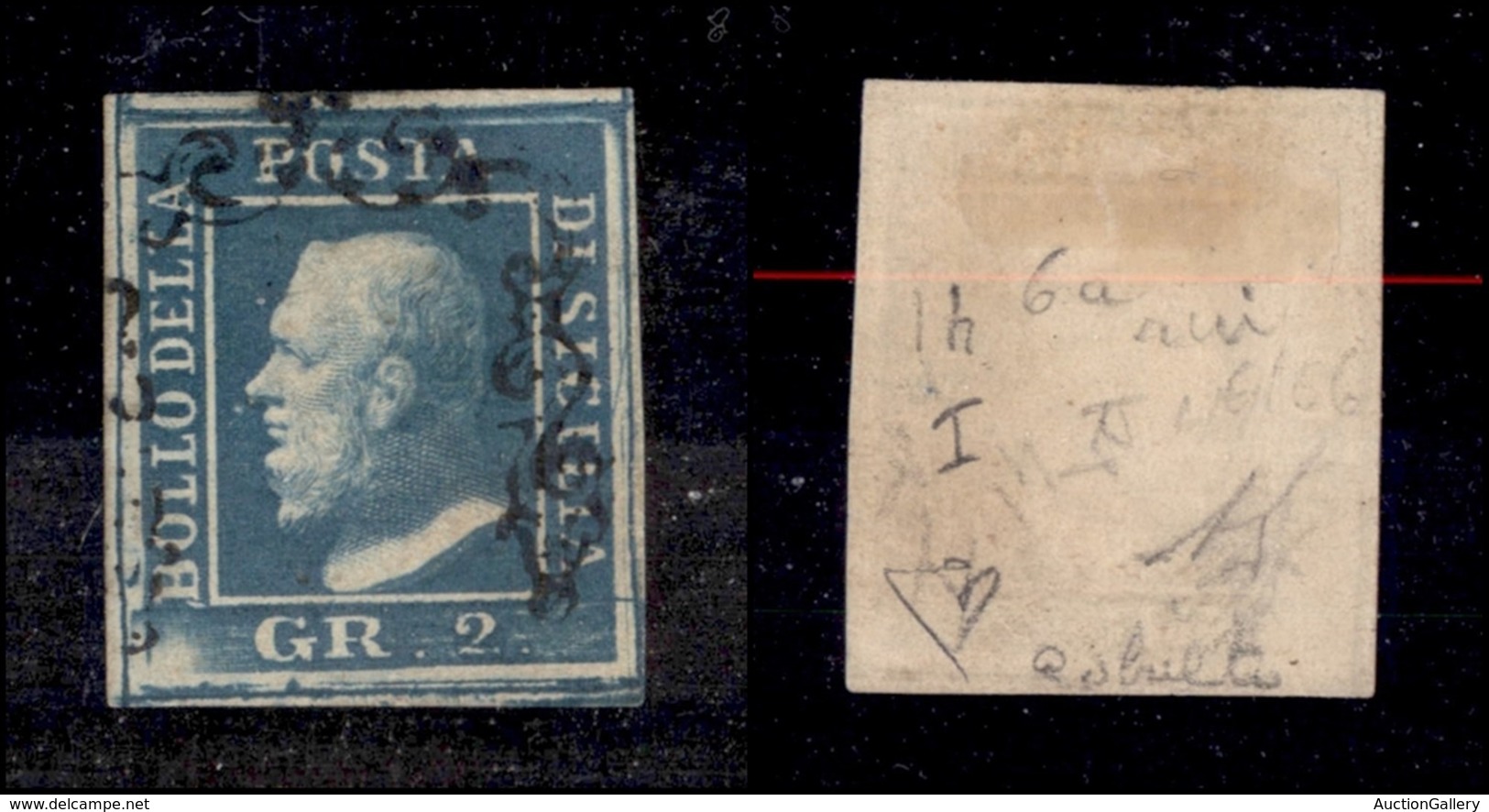 0160 ANTICHI STATI - SICILIA - 1859 - 2 Grana Azzurro Smorto (6e-carta Di Napoli) Con Grandi Margini - Posizione 14 - Be - Autres & Non Classés