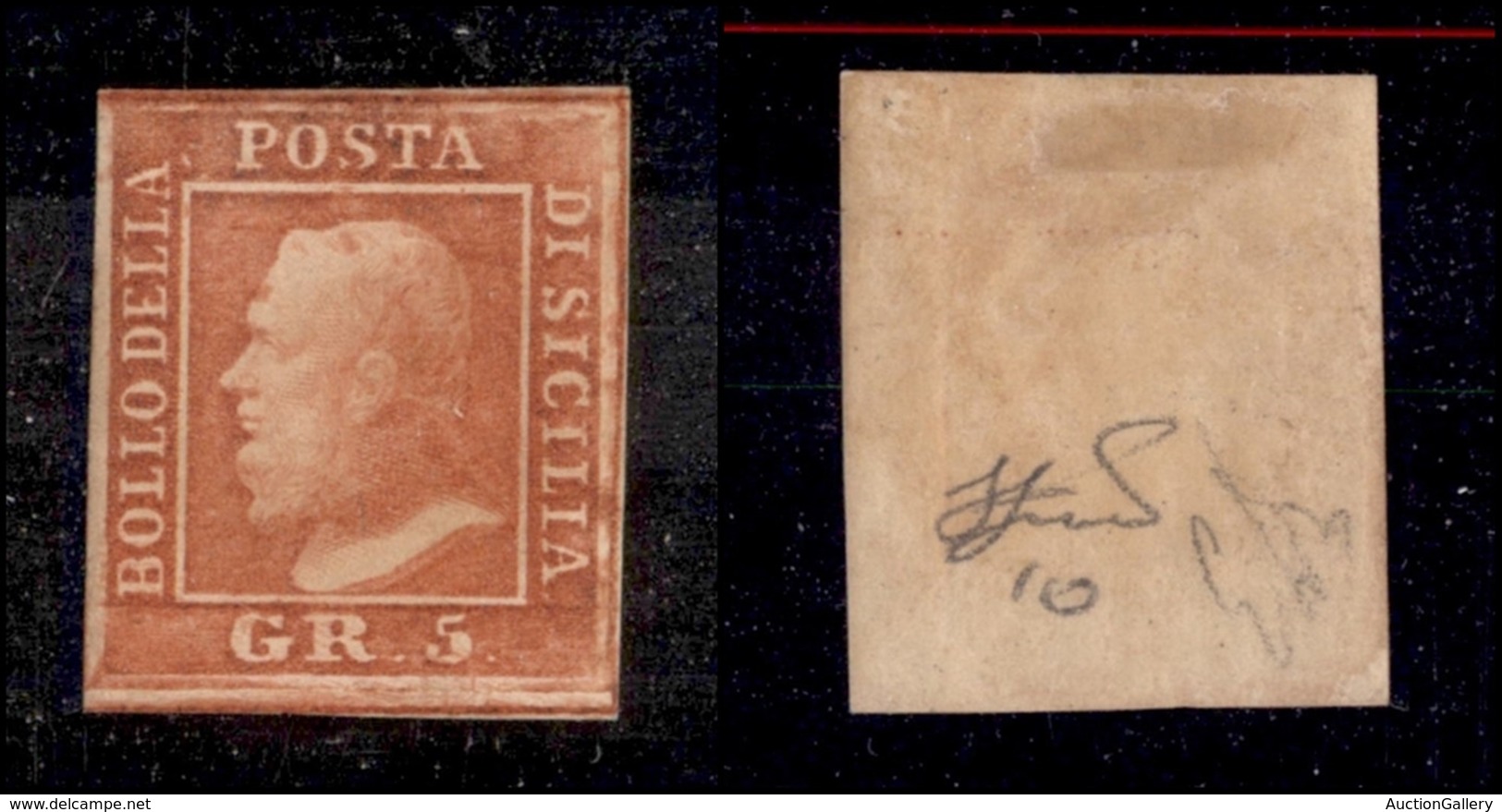 0165 ANTICHI STATI - SICILIA - 1859 - 5 Grana Vermiglio (10) Nuovo Con Gomma - Molto Bello - Diena (1.500) - Other & Unclassified