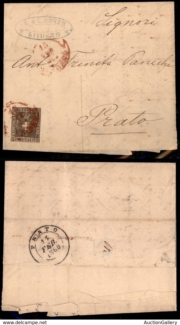 0189 ANTICHI STATI - TOSCANA - Livorno (rosso-Pti.5) - 10 Cent (19) Ben Marginato Su Lettera Per Prato Del 13.2.60 (525) - Autres & Non Classés