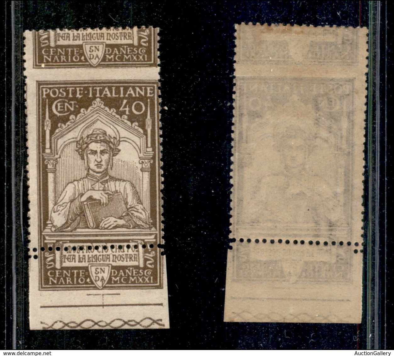 0235 REGNO - 1921 - 40 Cent Dante (118nc) Bordo Foglio - Dentellatura Orizzontale Spostata In Alto (450) - Other & Unclassified