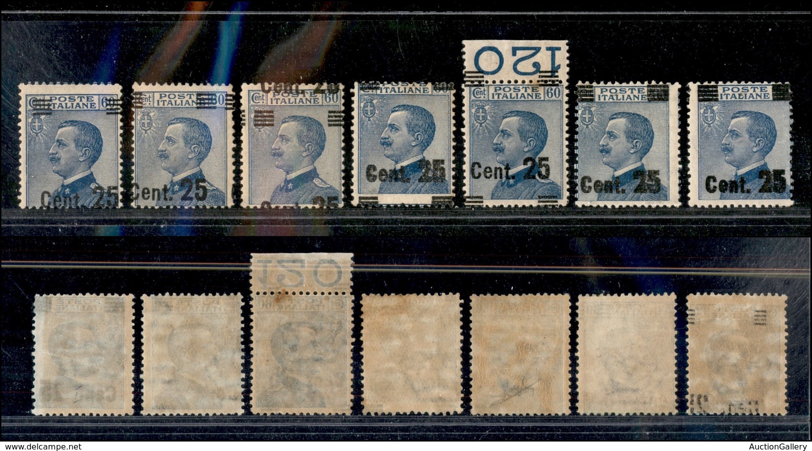 0247 REGNO - 1924 - 25 Cent Su 60 (178) - 7 Pezzi Con Varietà Di Stampa - Gomma Integra - Other & Unclassified