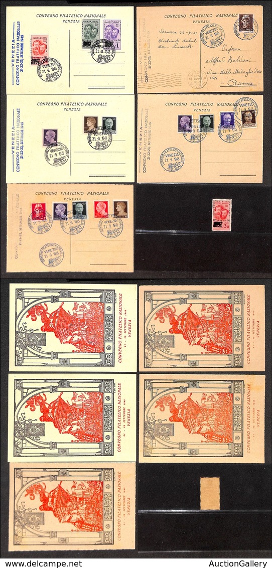 0263 REGNO - 1945 (21 Settembre) - Venezia Convegno Filatelico - Cinque Cartoline Con Annulli Speciali E Affrancature Va - Other & Unclassified