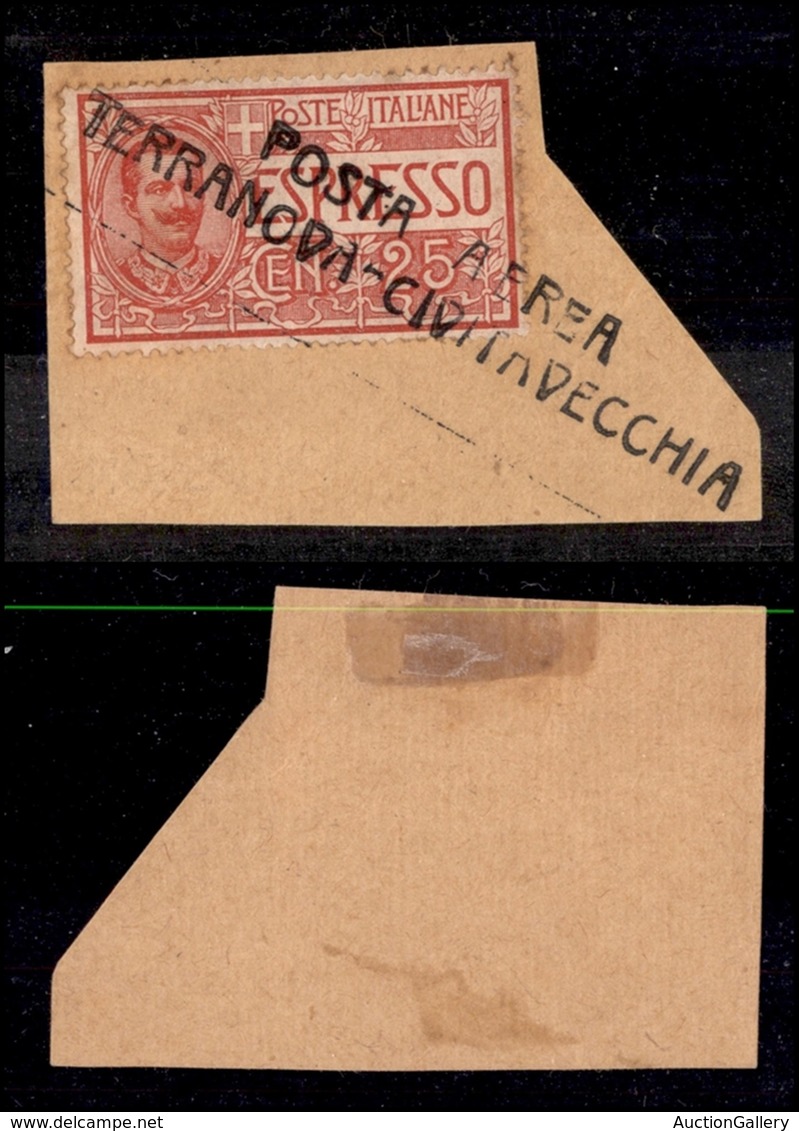 0267 REGNO - 1917 - Posta Aerea Terranova Civitavecchia - 25 Cent (1-Espressi) Su Frammento - Raro - Other & Unclassified