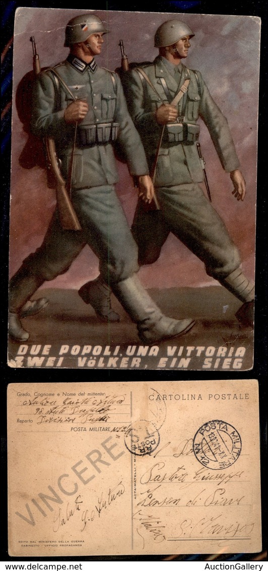 0283 REGNO - Posta Militare N.12 (13.3.41) - Cartolina (Due Popoli Una Vittoria/Boccasile) Per Treviso - Tassata - Other & Unclassified