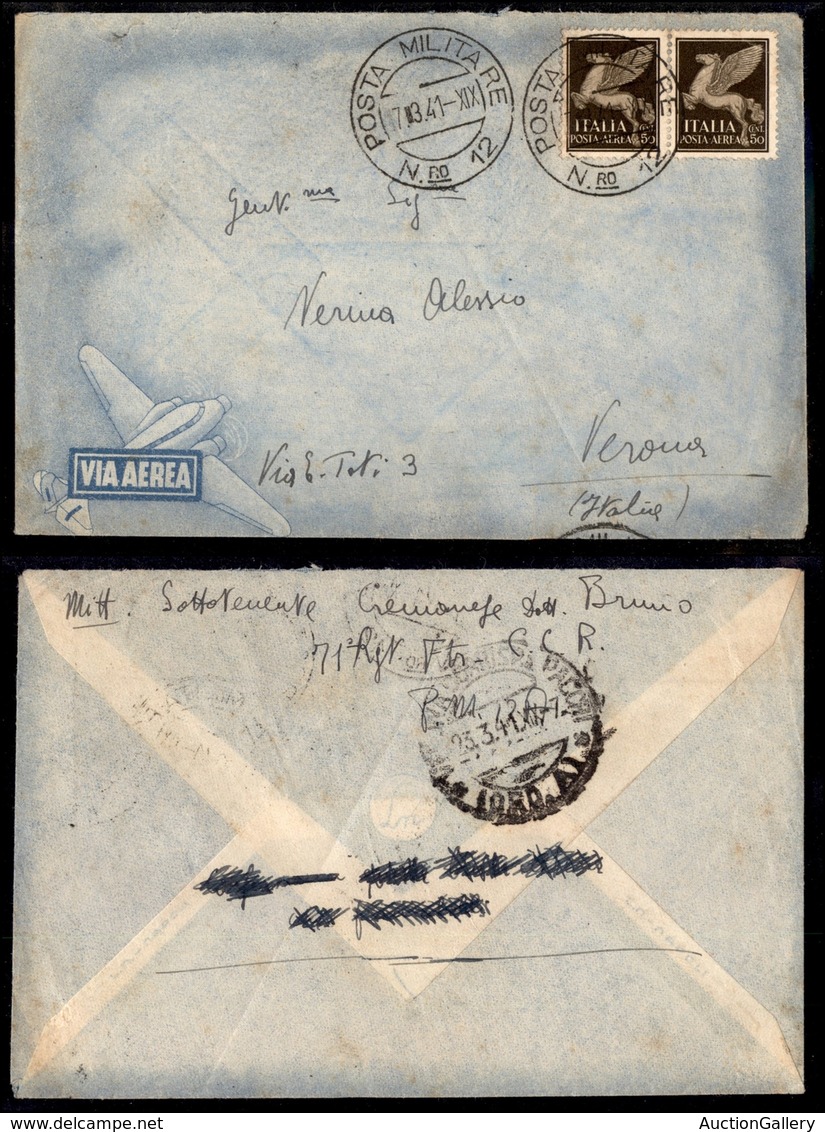 0284 REGNO - Posta Militare N.12 (7.3.41) - Aerogramma Per Verona - Other & Unclassified