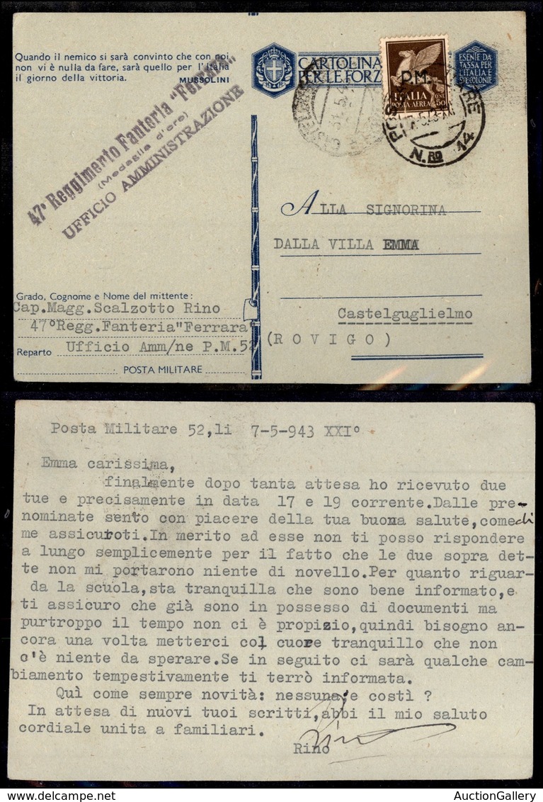 0286 REGNO - Posta Militare N.14 (7.5.43) - Cartolina Per Rovigo - Other & Unclassified