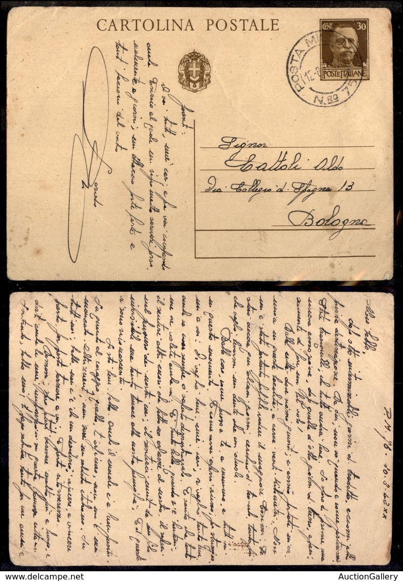 0291 REGNO - Posta Militare N.76 (12.8.42) - Cartolina Postale Per Bologna - Other & Unclassified