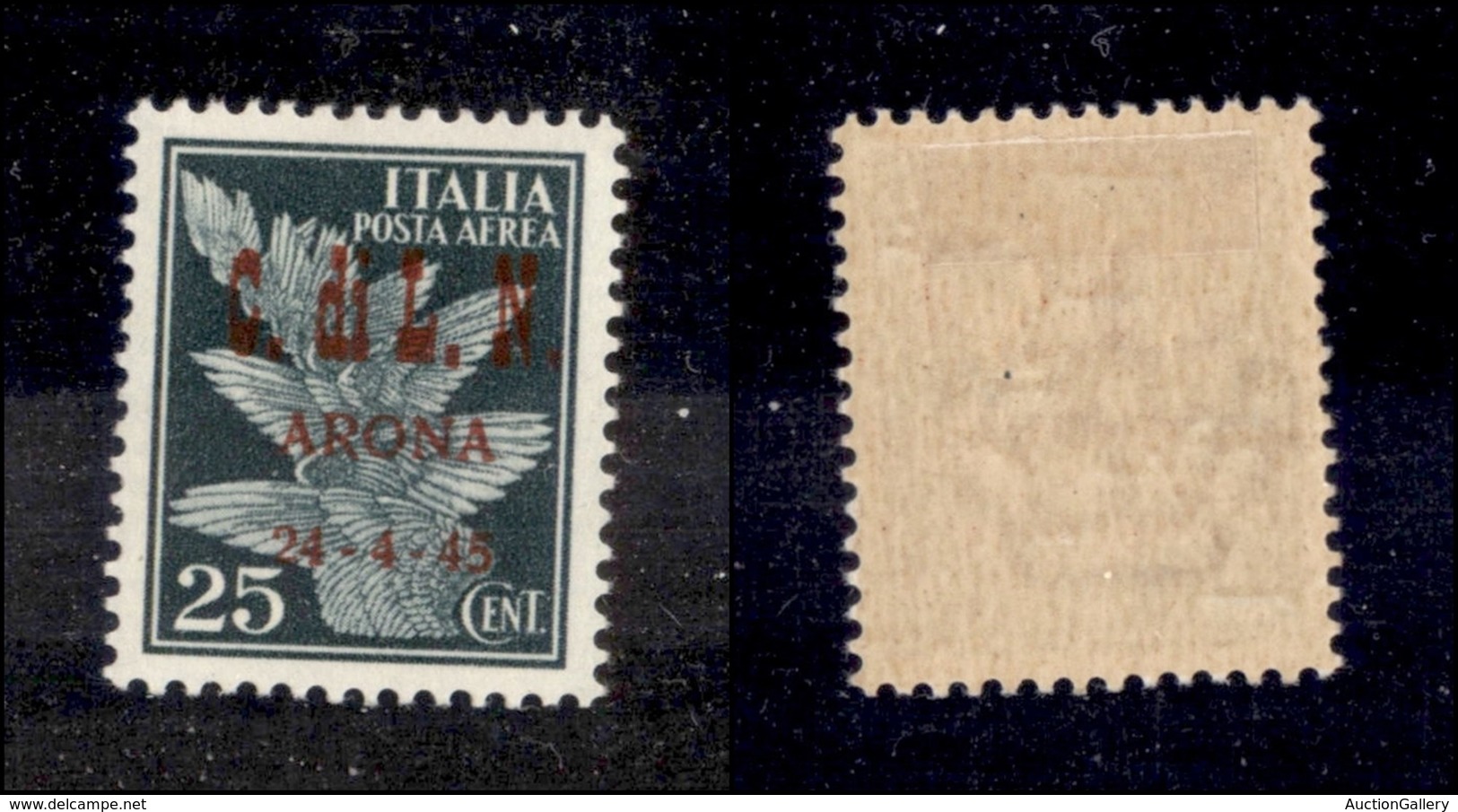 0329 EMISSIONI CLN - ARONA - 1945 - 25 Cent Aerea (14) - Molto Bello E Raro - Cert. AG (3.750) - Other & Unclassified