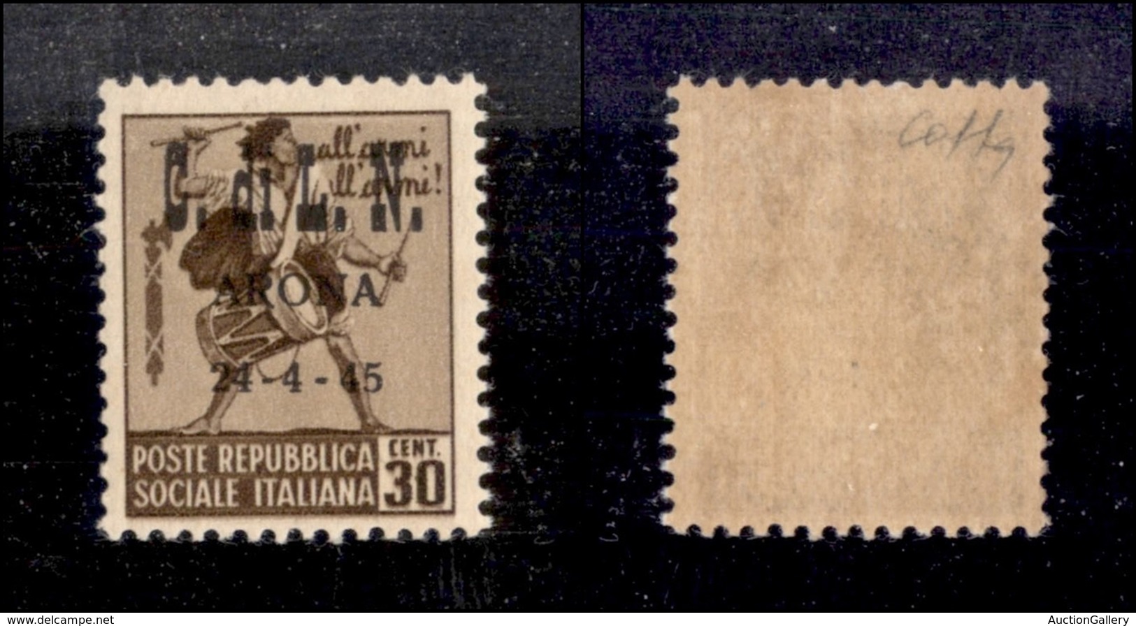 0331 EMISSIONI CLN - ARONA - 1945 - 30 Cent Tamburino (17 - Senza Filigrana) - Gomma Integra - Molto Bello E Raro - Cert - Other & Unclassified