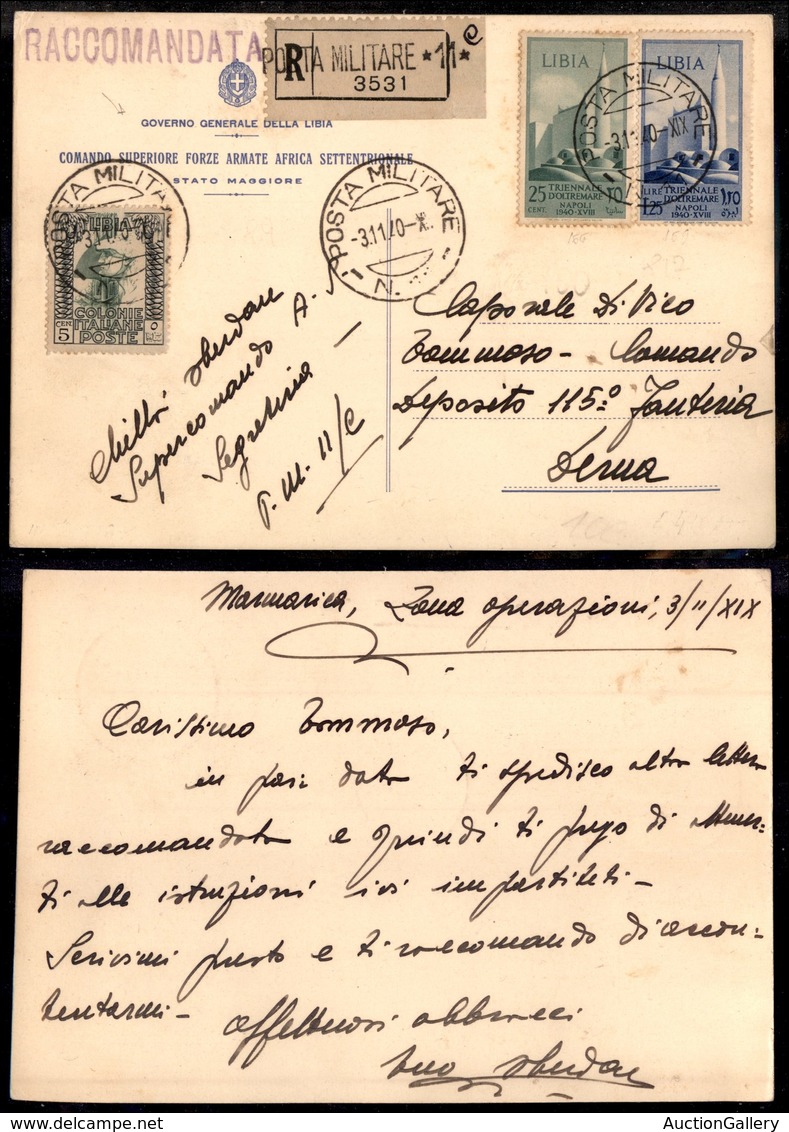 0401 COLONIE - LIBIA - Triennale (166+169) + Complementare (46) - Cartolina Raccomandata Dalla P.M. N.11 A Derna Del 3.1 - Autres & Non Classés