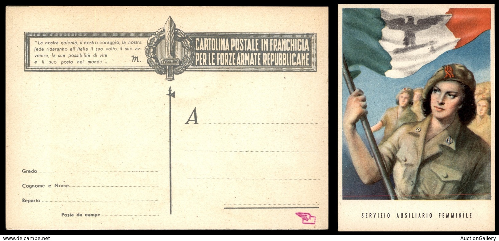0422 COLONIE - CARTOLINE - Servizio Ausiliario Femminile (F94/5) - Boccasile - Franchigia Nuova - Other & Unclassified