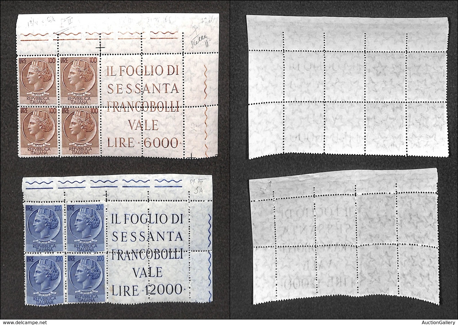 0441 REPUBBLICA - 1955/1957 - 100 Lire (785/I) + 20 Lire (816/I) - Autres & Non Classés