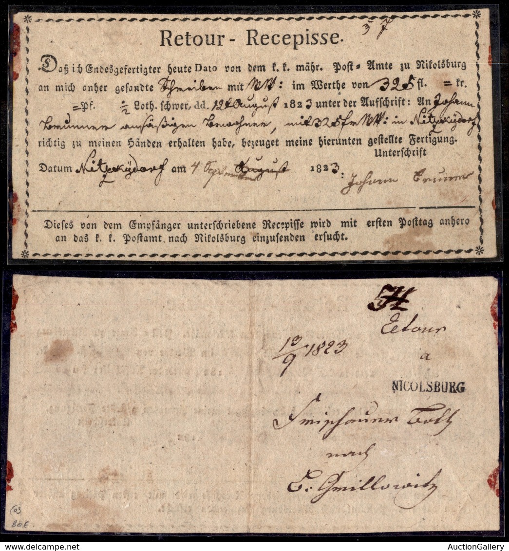 0489 ESTERO - AUSTRIA - Austria/Ungheria - 1823 - Ricevuta Di Ritorno - Other & Unclassified