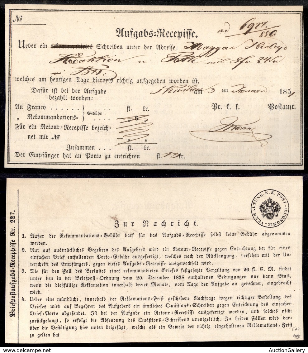 0492 ESTERO - AUSTRIA - Ricevuta Di Ritorno Da Fungkirchen A Pesth Del 3.1.51 - Autres & Non Classés