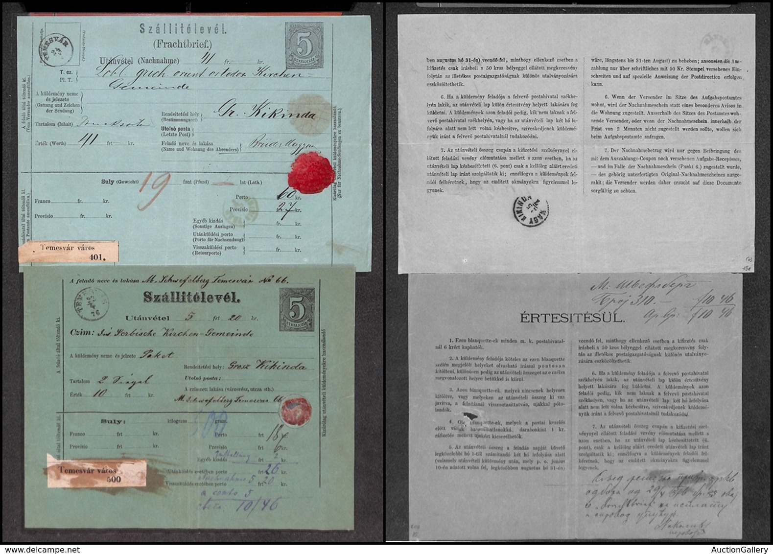 0499 ESTERO - AUSTRIA - Due Lettere Di Porto Da Temesvar A Grosz Del 1876 (22/4 - 24/7) - Autres & Non Classés