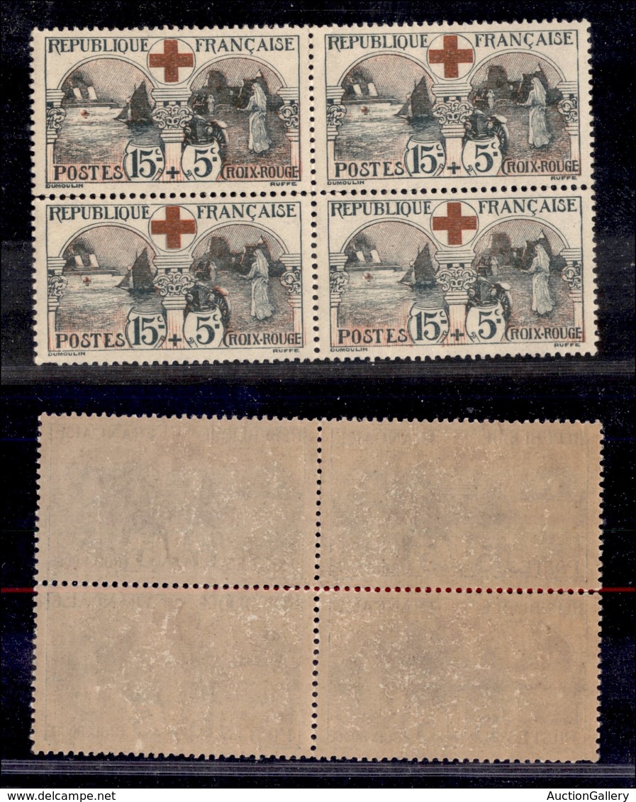 0535 ESTERO - FRANCIA - 1918 - 15+5 Cent Croce Rossa (136) In Quartina - Gomma Integra - Other & Unclassified