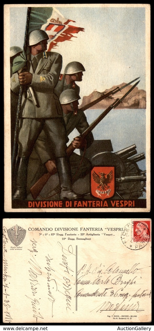 0606 CARTOLINE D'EPOCA - MILITARI - Divisione Di Fanteria Vespri - Boccasile - Usata 1939 - Other & Unclassified