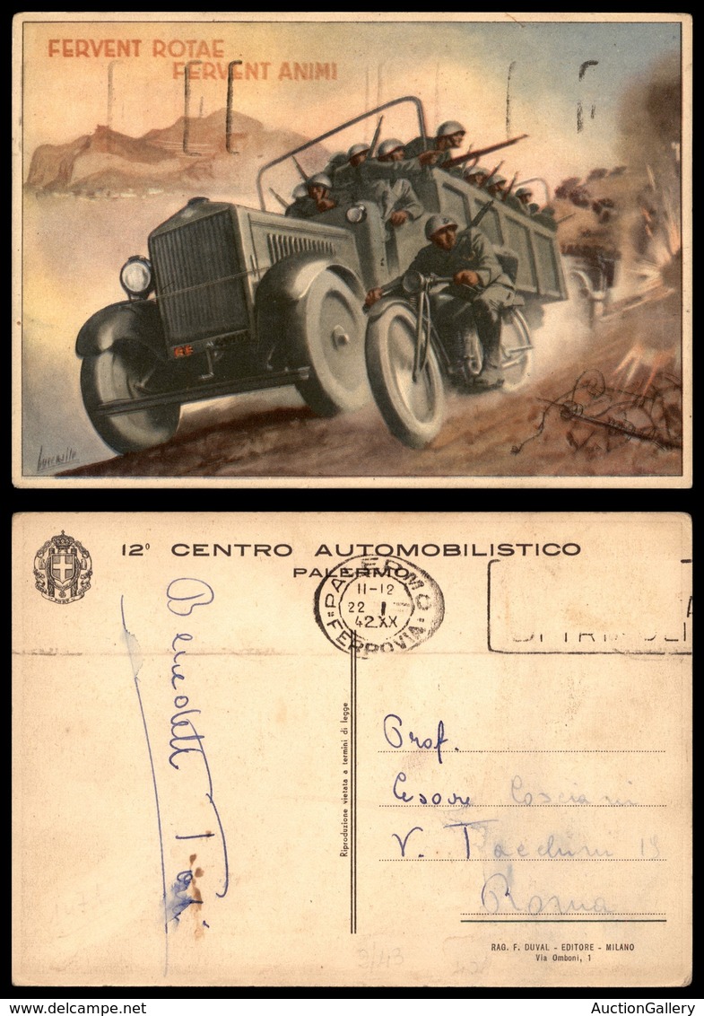 0611 CARTOLINE D'EPOCA - MILITARI - 12° Centro Automobilistico Palermo - (senza Scritta Al Fronte) - Boccasile - Usata ( - Other & Unclassified