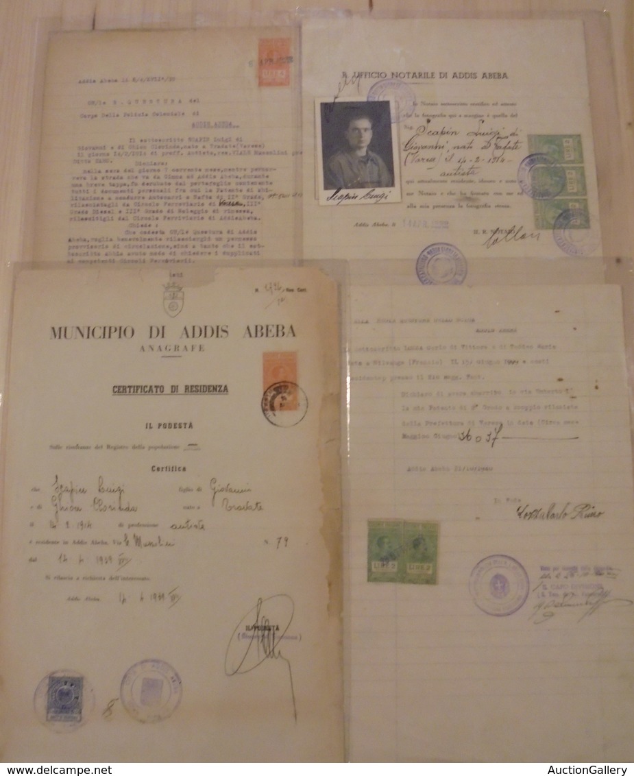 0728 LOTTI VARI E COLLEZIONI - DOCUMENTI - Addis Abeba 1939/1940 - Quattro Documenti Con Marche Da Bollo Del Periodo - Other & Unclassified