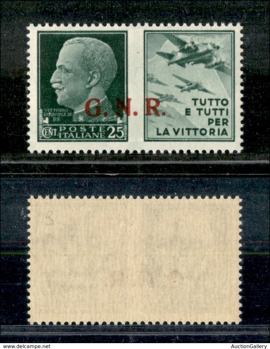 0821 REPUBBLICA SOCIALE - PROPAGANDA DI GUERRA - 25 Cent Aviazione (15/Ief) Con Punto Piccolo Dopo R (pos. 9) - Gomma In - Other & Unclassified