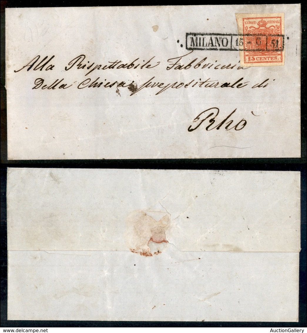 1004 ANTICHI STATI - LOMBARDO VENETO - 15 Cent (3) - Lettera Da Milano A Rho Del 15.6.51 (187) - Other & Unclassified