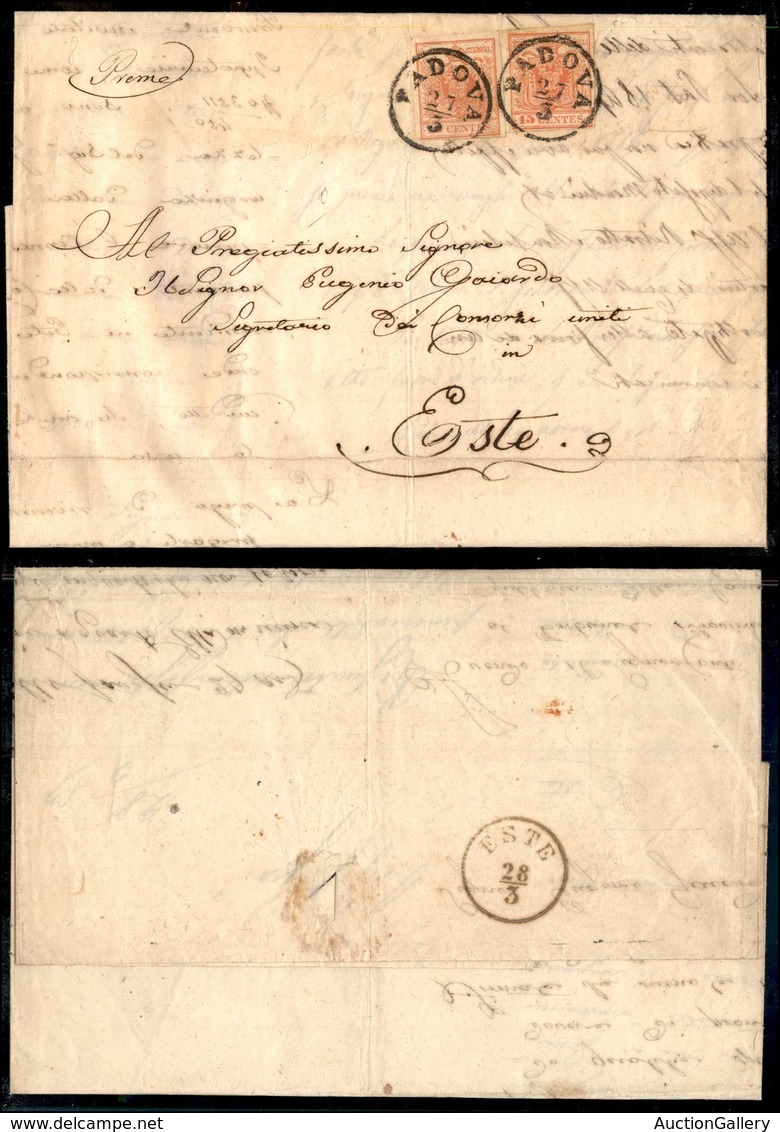 1027 ANTICHI STATI - LOMBARDO VENETO - Due 15 Cent (20) Su Lettera Da Padova A Este Del 27.3.57 - Other & Unclassified