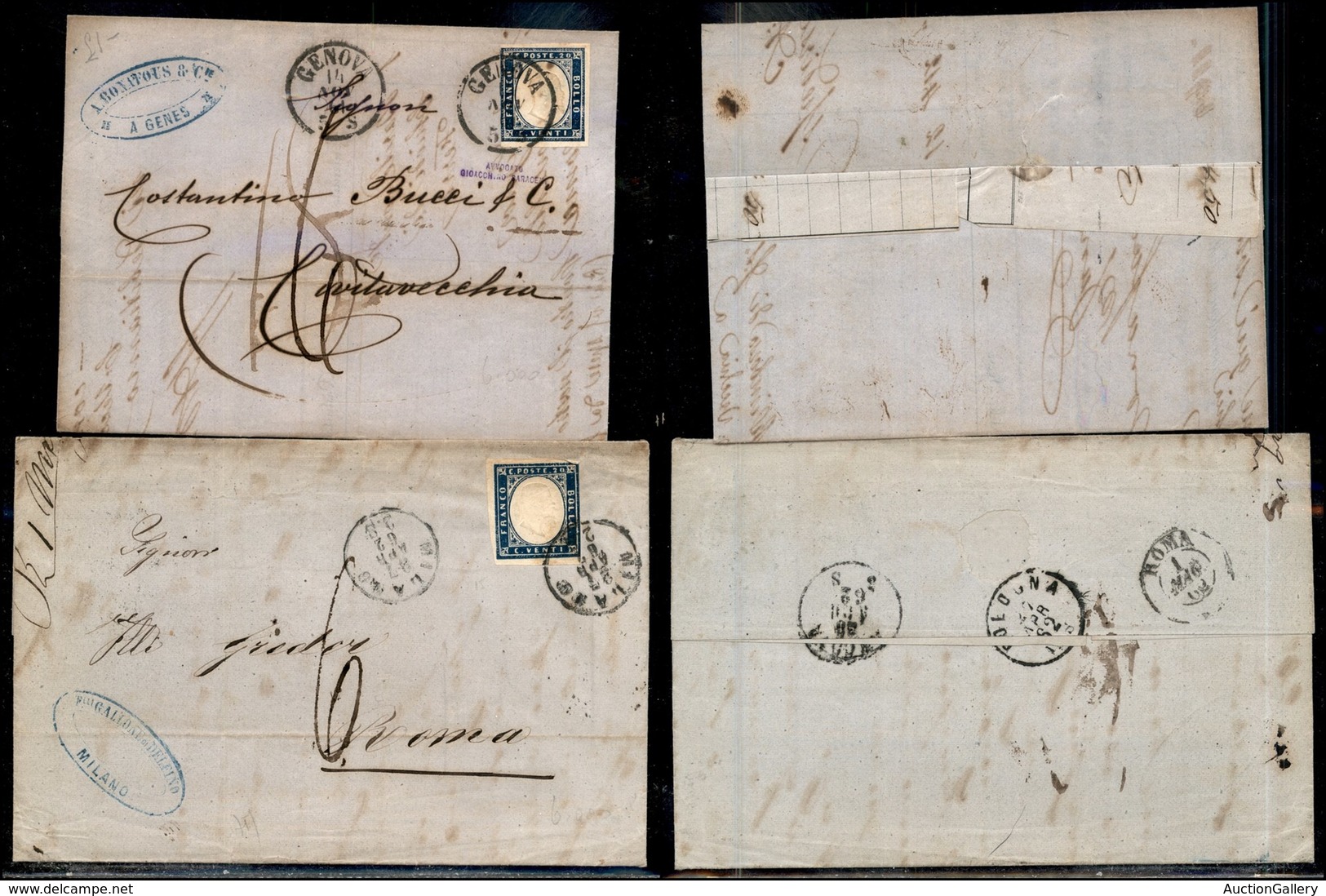 1188 ANTICHI STATI - SARDEGNA - 1861/1862 - Due Lettere Col 20 Cent (15D) Per Civitavecchia E Roma - Corti Da Un Lato -  - Other & Unclassified