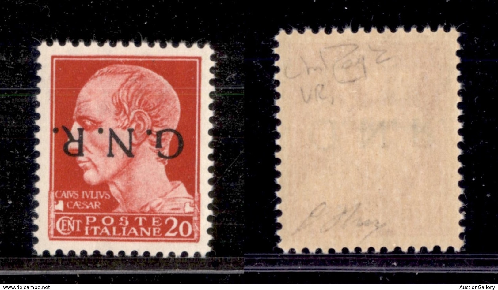 1523 REPUBBLICA SOCIALE - GNR VERONA - 1944 - GNR Verona - 20 Cent (473a) - Soprastampa Capovolta - Gomma Integra - Oliv - Other & Unclassified