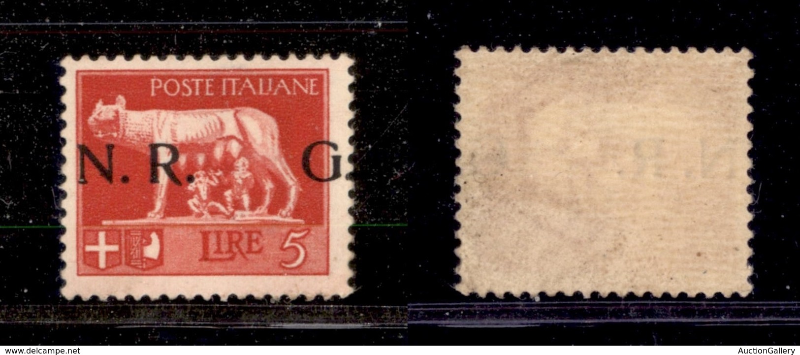 1559 REPUBBLICA SOCIALE - GNR VERONA - 1944 - GNR Verona - 5 Lire (485e) - Soprastampa NR G - Gomma Integra (220) - Other & Unclassified