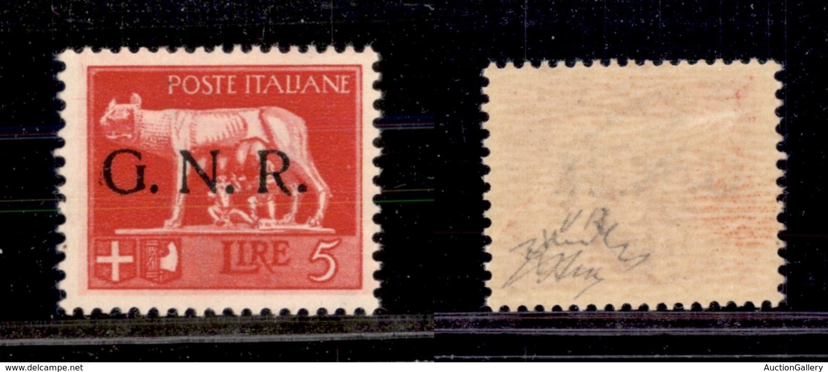 1561 REPUBBLICA SOCIALE - GNR VERONA - 1944 - GNR Verona - 5 Lire (485hb) - Soprastampa A Sinistra - Gomma Integra - Oli - Other & Unclassified