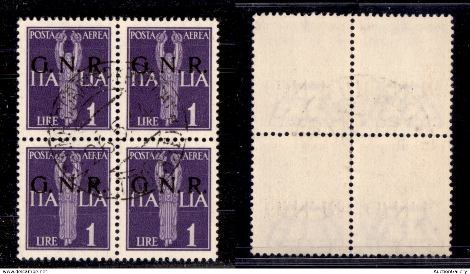 1563 REPUBBLICA SOCIALE - GNR VERONA - 1944 - GNR Verona - 1 Lira (121 - Aerea) - Quartina - Verona (Titolare) 26.5.44 ( - Other & Unclassified