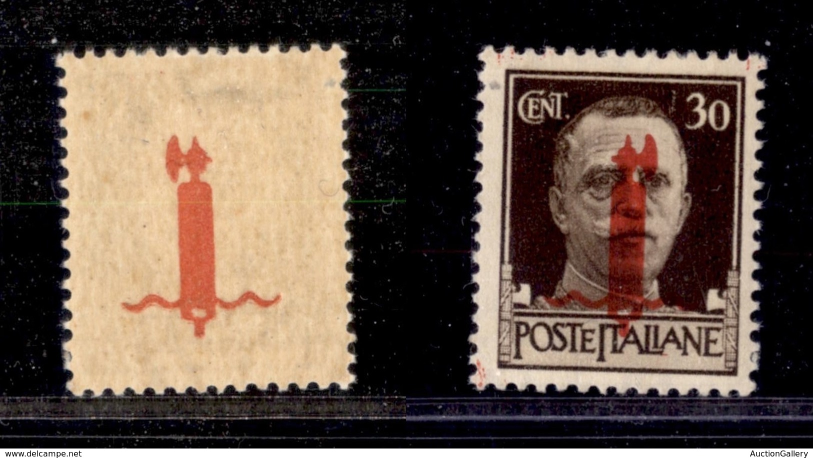 1572 REPUBBLICA SOCIALE - FASCETTI - 1944 - 30 Cent (492Es) - Fascio Rosso Arancio Con Decalco - Gomma Integra (40) - Other & Unclassified