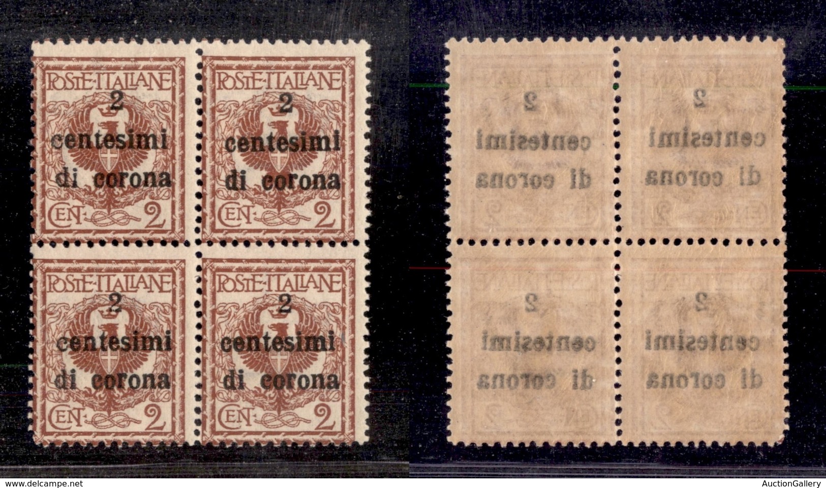 1650 OCCUPAZIONI - TRENTO E TRIESTE - 1919 - 2 Cent Su 2 Cent Floreale (2 Ya) - Quartina - Decalco Della Soprastampa - G - Other & Unclassified