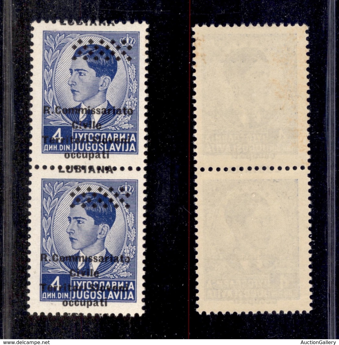 1670 OCCUPAZIONI - LUBIANA - 1941 - 4 Din Soprastampato (24l) - Coppia Verticale - Soprastampa Spostata  Basso (4 Righe  - Other & Unclassified