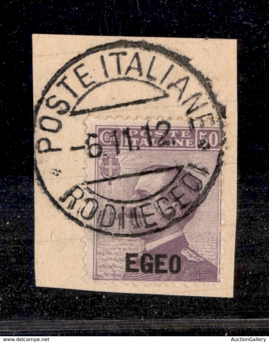 1724 COLONIE - EGEO - 1912 - 50 Cent Michetti Soprastampato (2) - Su Frammento - Annullo "Poste Italiane Di Rodi (egeo)" - Other & Unclassified