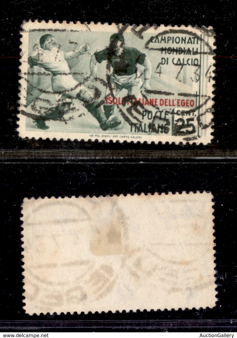 1729 COLONIE - EGEO - 1934 - 25 Cent Calcio Soprastampato (76) - Usato - Molto Bello (130) - Other & Unclassified