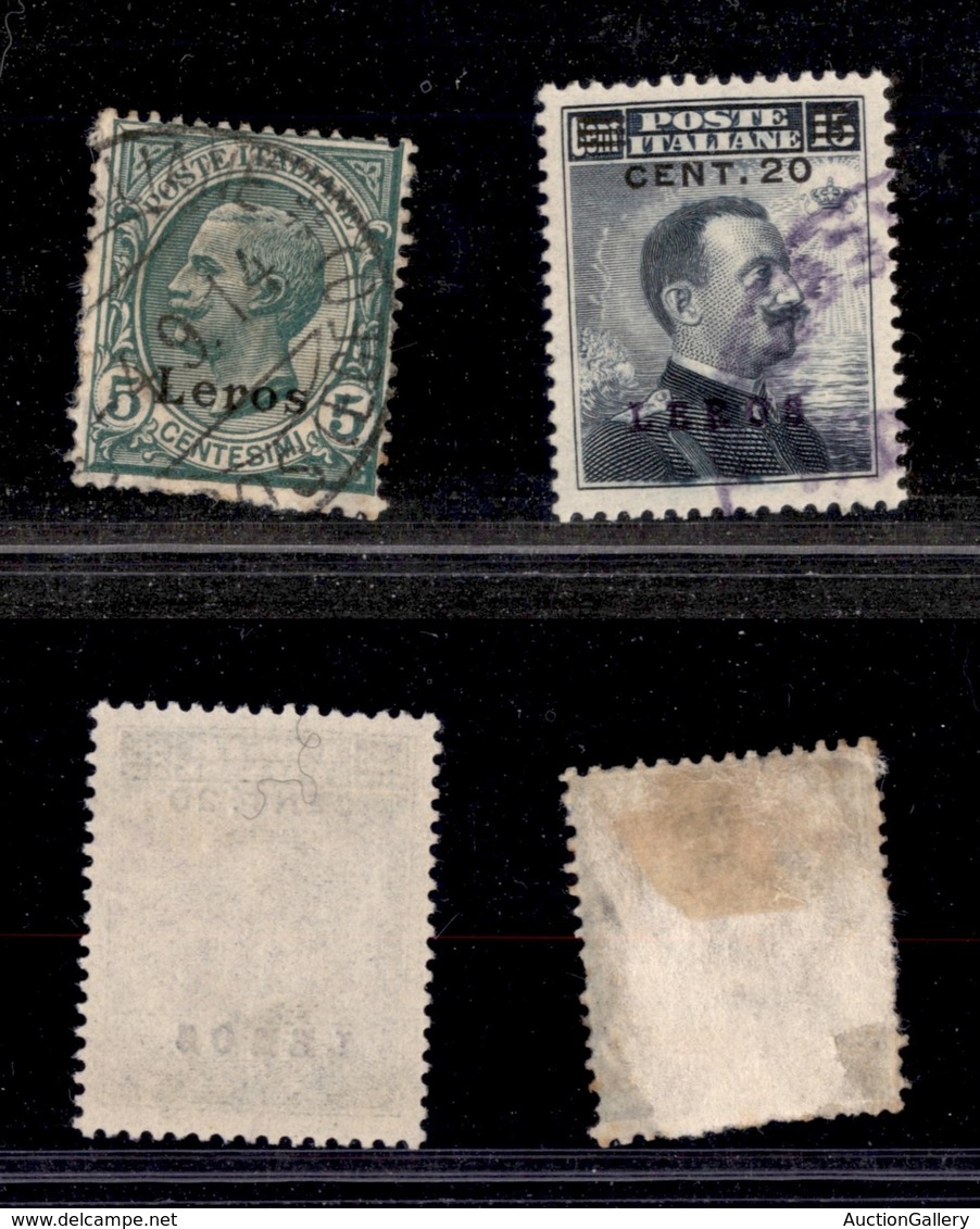 1748 COLONIE - EGEO  - Lero - 1912/1916 - 5 Cent Leoni + 20 Cent Su 15 Cent Michetti (2+8) - Usati (62) - Other & Unclassified