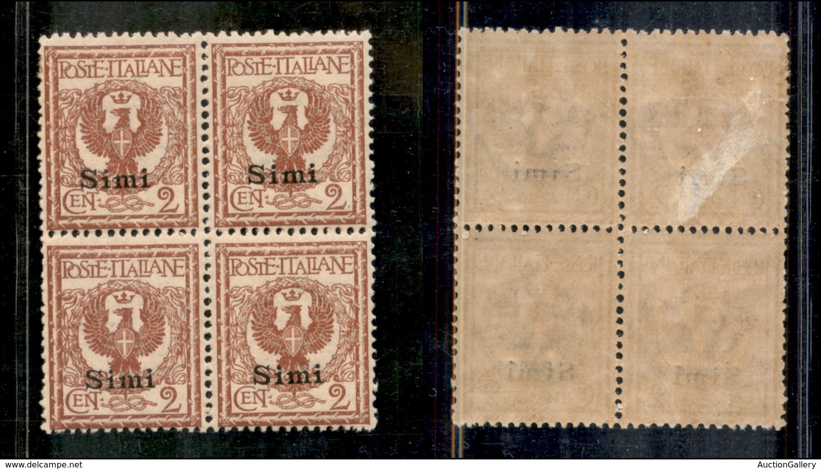 1761 COLONIE - EGEO  - Simi - 1912 - 2 Cent Floreale Soprastampato (1) - In Quartina - Tre Pezzi Gomma Integra - Other & Unclassified