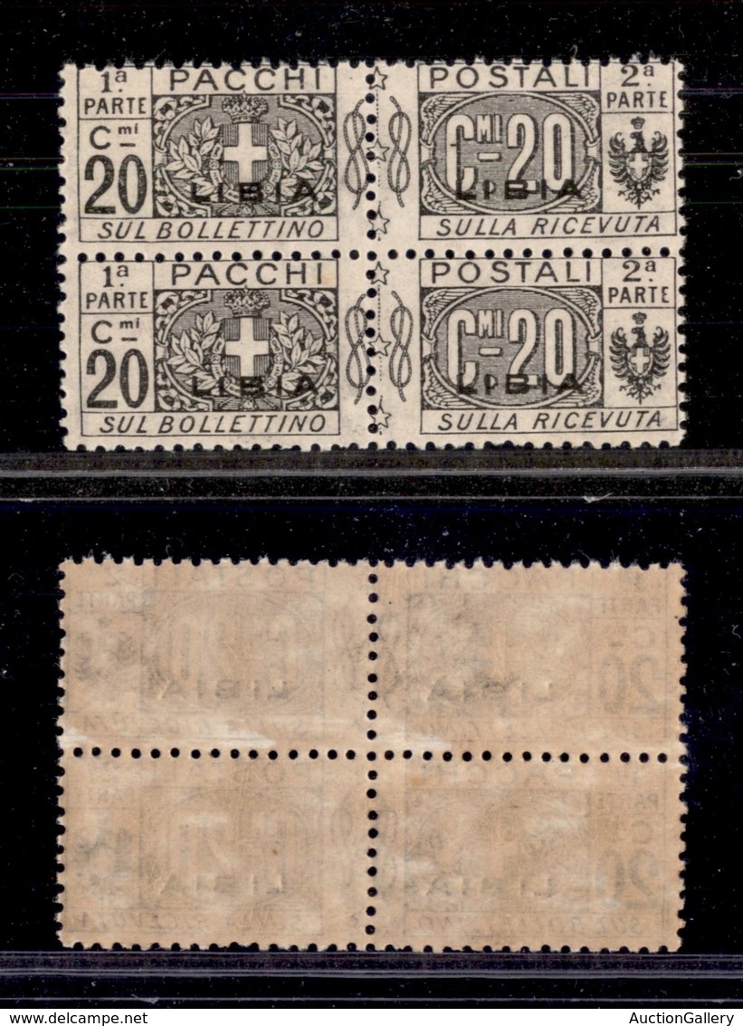 1850 COLONIE - LIBIA - 1918 - 20 Cent Pacchi Postali Soprastampato (3) - Coppia Verticale - Gomma Integra (64+) - Other & Unclassified