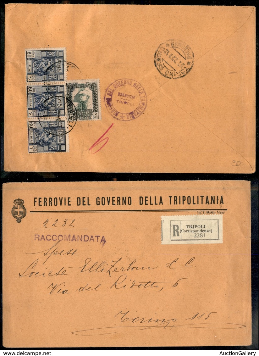 1858 COLONIE - LIBIA - STORIA POSTALE - Ferrovie Del Governo Della Tripolitania - 5 Cent (46) + Striscia Di Tre Del 60 C - Other & Unclassified