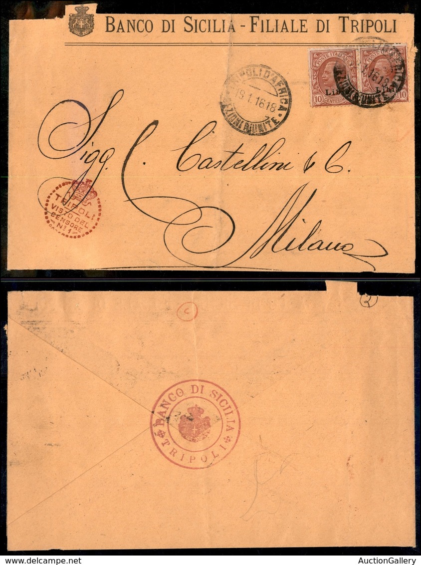 1865 COLONIE - LIBIA - STORIA POSTALE - Coppia Del 10 Cent (4) Su Busta Da Tripoli A Milano Del 19.1.16 - Other & Unclassified