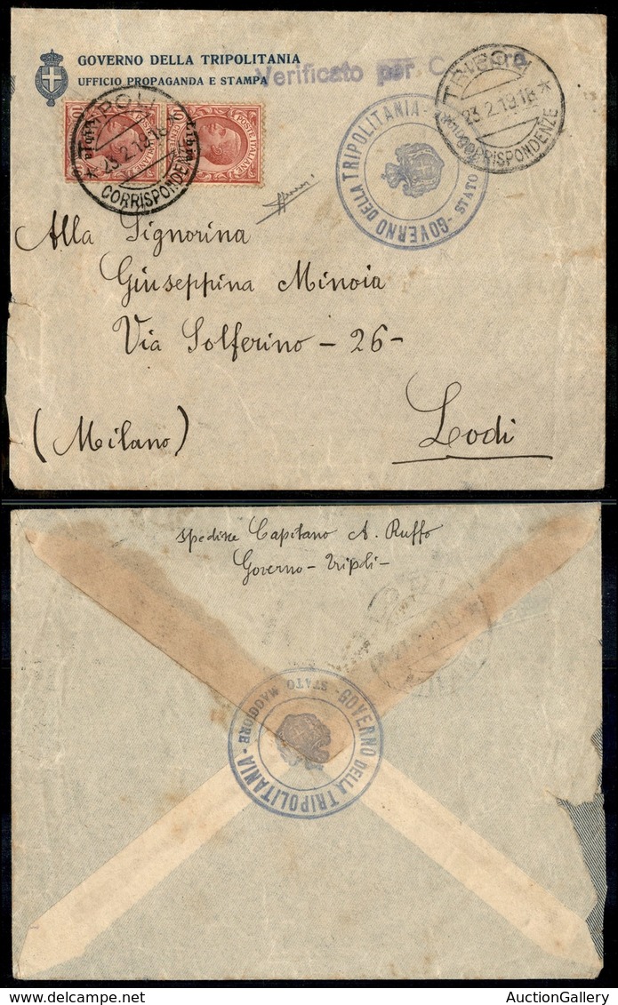 1875 COLONIE - LIBIA - STORIA POSTALE - Coppia Verticale Del 10 Cent Leoni (4) - Busta Governo Della Tripolitania Da Tri - Other & Unclassified